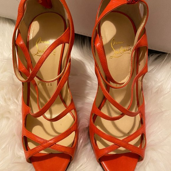 Christian Louboutin Coral Leather Strappy Sandals Heels SZ 37.5 - Picture 2 of 9